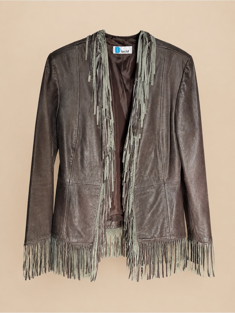 Fringed Leather Jacket in Dark Brown with fringe trim